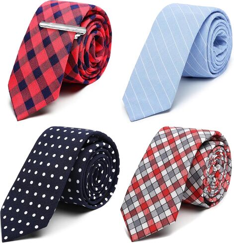 Tipabo Men's Ties, 4/12 Lot Classic Cotton Handmade Skinny Ties Necktie Sets for Men+1pc Tie Clip in Saudi Arabia