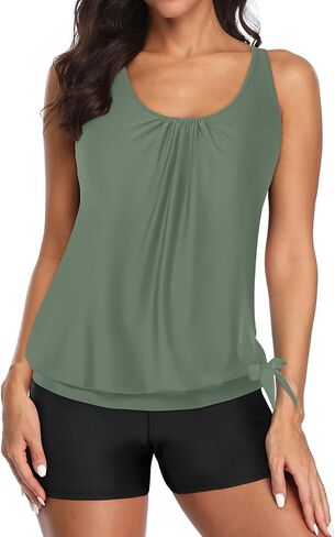 Yonique 2 Piece Swimsuit for Women Blouson Tankini Top with Shorts Tummy Control Bathing Suit in Saudi Arabia
