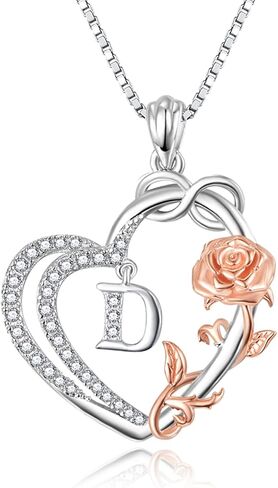Zhi Kexin Rose Heart Initial Necklace 925 Sterling Sliver Inifinity Initial Letter Pendant for Women Girlfriend Birthday Anniversary Necklace in Saudi Arabia