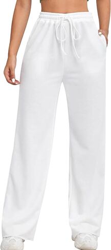 FACDIBY Wide Leg Sweatpants for Women Elastic High Waisted Drawstring Loose Pants with Pockets in Kuwait