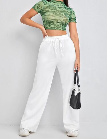 FACDIBY Wide Leg Sweatpants for Women Elastic High Waisted Drawstring Loose Pants with Pockets in Kuwait