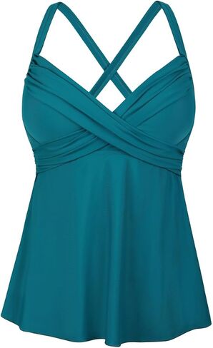 ملابس سباحة نسائية من Hilor ملابس سباحة Underwire Tankini علوية ملفوفة برقبة على شكل حرف V لملابس سباحة كبيرة متوهجة ومتدفقة لباس سباحة علوي in Kuwait