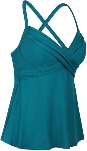 ملابس سباحة نسائية من Hilor ملابس سباحة Underwire Tankini علوية ملفوفة برقبة على شكل حرف V لملابس سباحة كبيرة متوهجة ومتدفقة لباس سباحة علوي in Kuwait
