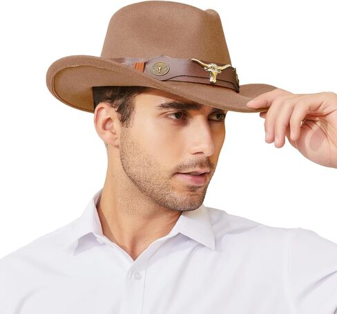 RainFlowwer Classic Cowboy Hat Men, Wide Brim Cowboy Hat for Women, Western Style Hat with 2 Replaceable Wide Band in Saudi Arabia