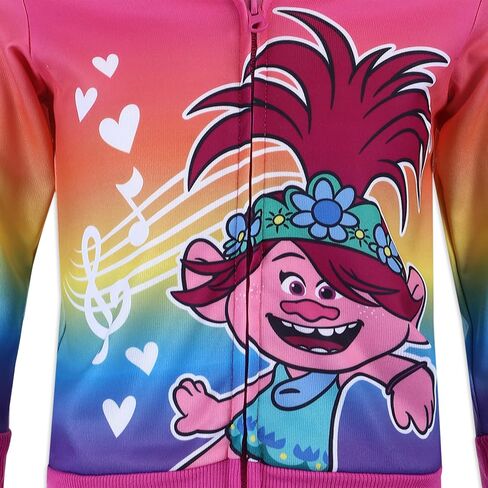 سترة بغطاء للرأس بسحاب من Dreamworks Trolls World Tour للأطفال الصغار والفتيات الصغيرات والفتيات الكبيرات - وردي in Saudi Arabia