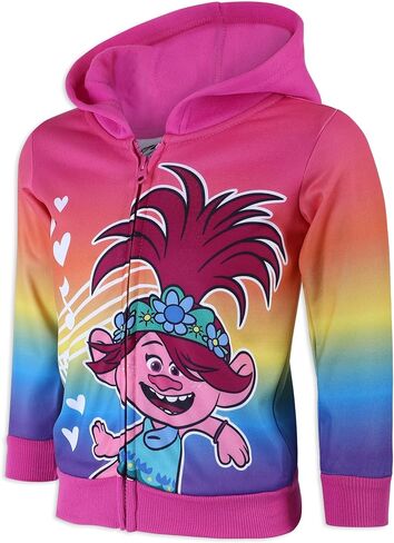 سترة بغطاء للرأس بسحاب من Dreamworks Trolls World Tour للأطفال الصغار والفتيات الصغيرات والفتيات الكبيرات - وردي in Saudi Arabia