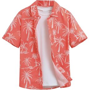 SweatyRocks Boy's Tropical Graphic Print Short Sleeve Button Down Shirt Casual Hawaiian Shirts