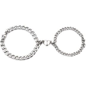 MIFYNN 2pcs Matching Couple Bracelets Set Cuban Chain Bracelet Heart Bracelet Pinky Promise Couples Bracelets for Boyfriend Girlfriend Gifts