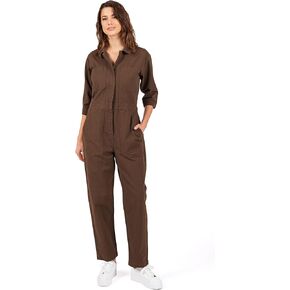 Lana Roux Womens Aviator Utility Relaxed Straight-Leg Denim Coverall Jumpsuit