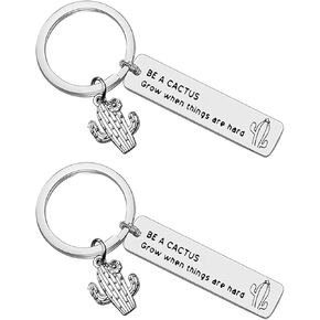 2Pcs Cactus Keychains for Women BE A CACTUS Grow when things are hard Inspirational Keyring for Family Friends Inspirational Keychain Gifts Motivational Gift