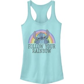 Disney Girls' Lilo Stitch Rainbow Slim Fit, Scoop Hem Racerback Tank