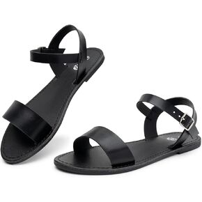 Rekayla Flat Faux Leather Ankle Strap and Adjustable Buckle Sandals for Women