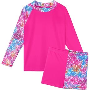 TFJH E Girls Long Sleeve Swimsuits Rashguard Sets Sunsuits UV 50+ Two Piece 3-12Y