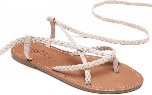 Trary Womens Woven Braided Lace Up Flat Sandals Strappy Gladiator Open Toe Tie Up Ankle Wrap Summer Cute Flats Comfortable Casual Beach Vacation Dressy Walking Shoes in Saudi Arabia