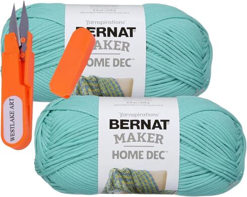 Maker Home Dec Yarn, 8.8 Oz, Aqua - Thick Yarn for Crocheting Chunky Blanket Bundle with Embroidery Scissors - Versatile, Soft &, Gauge 5 Bulk Chunky Yarn ~ [Pack of 2] in Saudi Arabia