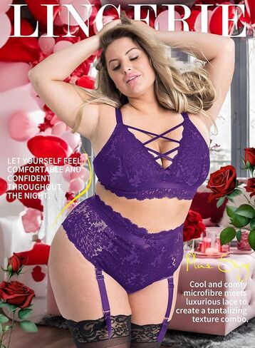 EVELUST Plus Size Lingerie for Women - Sexy Luxe Criss-cross Bra Lace Cup Classic Underwear High Waisted Suspender Set in Kuwait