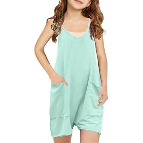 Nirovien Girls Sleeveless Jumpsuits Spaghetti Strap Romper Halter Long Pants with Pockets