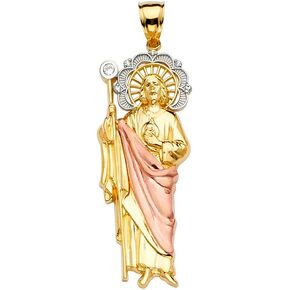 Sonia Jewels 14k White Yellow And Rose Tri Color Gold San Judas Pendant
