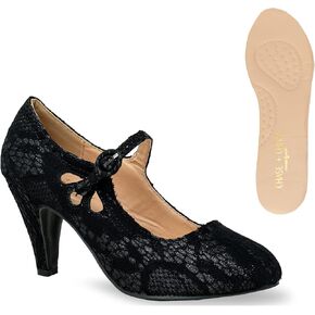 Chase & Chloe Kimmy-21 Women's Round Toe Pierced Mid Heel Mary Jane Style Dress Pumps in Saudi Arabia