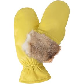 NOVBJECT Women Leather Mittens Finger Rabbit fur Lining Winter Sheepskin Soft and Warm
