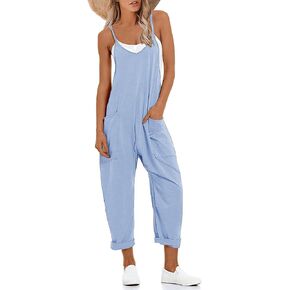 Muchpow Women's V Neck Sleeveless Jumpsuits Spaghetti Straps Harem Long Pants Overalls With Pockets