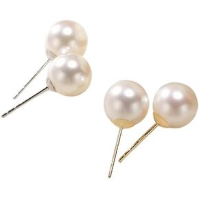 Faux Pearl Stud Earrings 2 Pairs, Sterling Silver Hypoallergenic Earring Set for Women Girls, Plated Gold S925 Silver Big Round Pearl Earrings