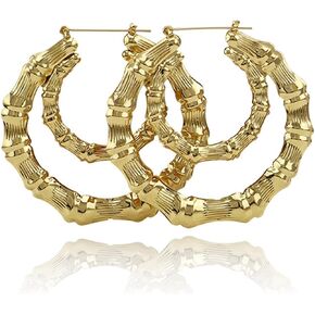 Bamboo Oversized Bamboo Hoop Earrings for Women (Gold)
