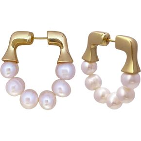 pearl hoop earrings for women white Baroque cultured Freshwater Pearl Stud 14K Gold plated Jewelry Gift big earrings