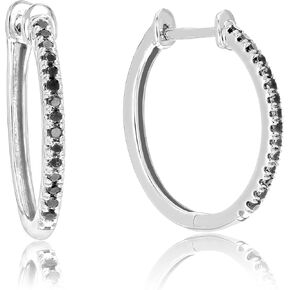 1/4 cttw Black Diamond Hoop Earrings .925 Sterling Silver 30 Stones 3/4 Inch
