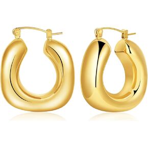 Gold Chunky Hoop Earrings for Women 18K Gold Hoops Small Thick Hoop Earrings Gold Chunky Gold Hoops Trendy Gold Jewelry Gift for Her