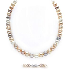 The Pearl Source Freshwater Pearl Necklace for Women - Pearl Strand Necklace | Multi-Color Long Pearl Necklace with Genuine Cultured Pearls, 6.5mm-12mm