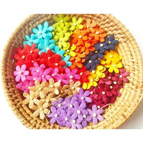 PL Set of 50 Tiny Flowers Embellishment with Thread stem Tone Colorful Size 0.45" Mulberry Paper Flowers multicolored1 Craft Supplies Scrap Booking Embellishments for so Many Card Craft Projects