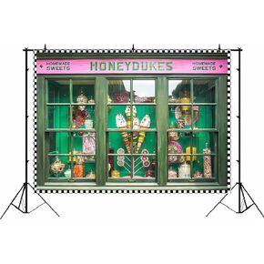 Photography Backdrops Green Wood Windows Sweet Honeydukes Shop Baby Shower Portrait Background Photo Studio Photophone（7x5ft）