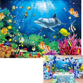 BINQOO 7x5ft Ocean Dolphins Backdrop Under The Sea Whale Backdrop for Kids Aquarium Corals Tropical Fish Background Underwate Baby Shower Backdrops for Photoshoot