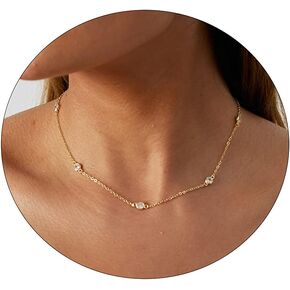 Pancert Danity Gold Necklace for Women 14K Gold Plated Satellite Necklaces Gold Link Chain Necklace Tiny Dot Bar Necklace Simple Everyday Jewelry Gift