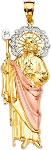 Sonia Jewels 14k White Yellow And Rose Tri Color Gold San Judas Pendant in Kuwait