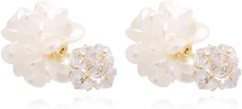 Cluster Flower Stud Earrings for Women Girls Sterling Silver Pins Cubic Zirconia Sparkling Crystal Wedding Earrings Ear Jackets Christmas Jewelry Gifts in Saudi Arabia