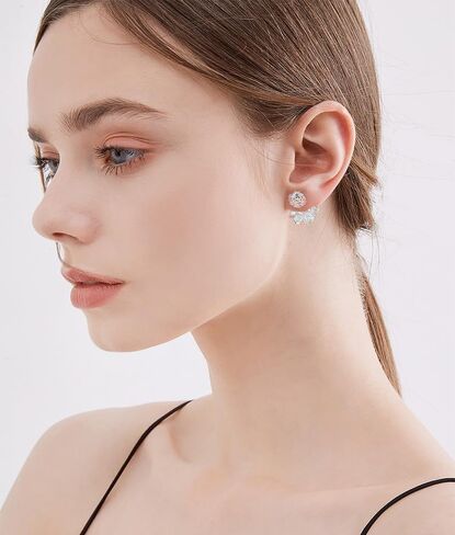 Cluster Flower Stud Earrings for Women Girls Sterling Silver Pins Cubic Zirconia Sparkling Crystal Wedding Earrings Ear Jackets Christmas Jewelry Gifts in Saudi Arabia