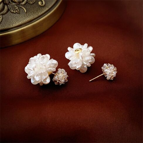 Cluster Flower Stud Earrings for Women Girls Sterling Silver Pins Cubic Zirconia Sparkling Crystal Wedding Earrings Ear Jackets Christmas Jewelry Gifts in Saudi Arabia