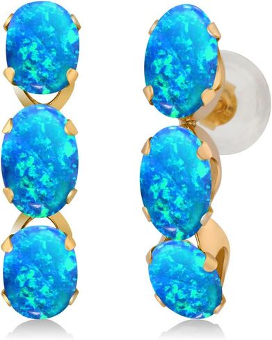 أقراط دائرية من الذهب الأصفر عيار 14 قيراط من Gem Stone King للنساء (3.00 قيراط، أحجار كريمة، كابوشون بيضاوي 6X4) in Saudi Arabia