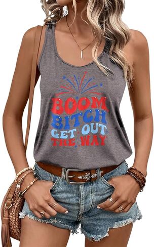 CM C&M WODRO American Racerback Tank Tops Women Funny Letter Print Patriotic Cami Shirt 4th of July Sleeveless Shirt in Saudi Arabia