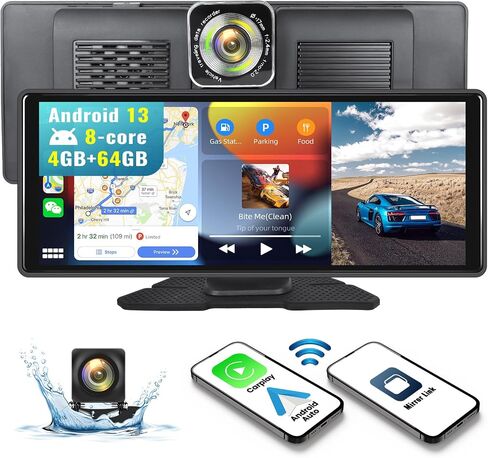 8-Core 4+64G Android OS Wireless Apple Carplay Android Auto with Dash Cam,10.26" Carplay Screen with GPS Navigation, Mirror Link/Backup Camera/Loop Recording/WiFi/Bluetooth/FM/AUX/USB in Saudi Arabia