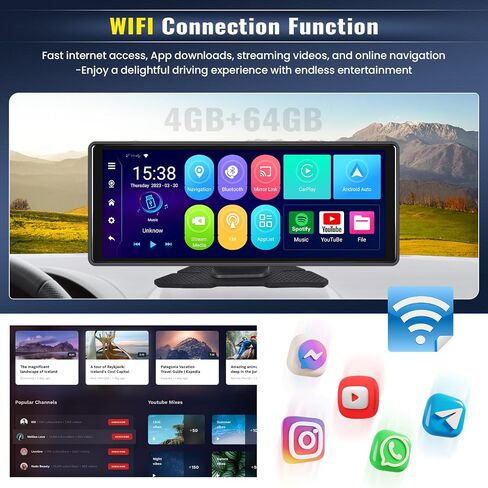 8-Core 4+64G Android OS Wireless Apple Carplay Android Auto with Dash Cam,10.26" Carplay Screen with GPS Navigation, Mirror Link/Backup Camera/Loop Recording/WiFi/Bluetooth/FM/AUX/USB in Saudi Arabia
