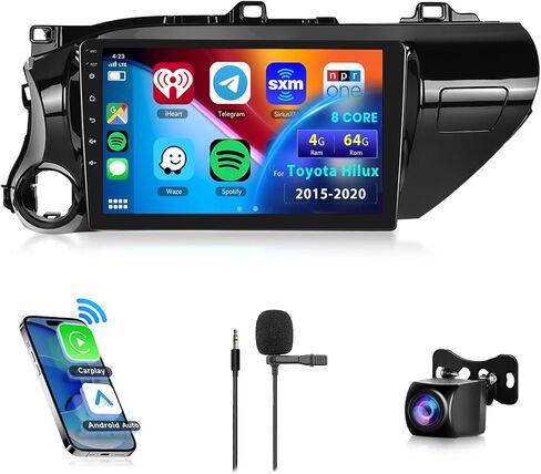 راديو سيارة 8 CORE 4G+64G لسيارة Toyota Hilux 2015-2020 مع CarPlay/Android Auto، Podofo 10.1 بوصة 1280 * 720P IPS شاشة لمس ستيريو Android 13 GPS WiFi Bluetooth DSP SWC + كاميرا احتياطية عالية الدقة in Saudi Arabia