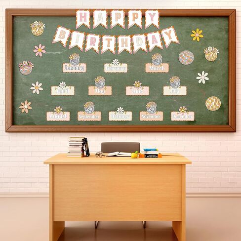 35 Pcs Groovy Disco Happy Birthday Bulletin Board Set Classroom Birthday Chart Decoration Cutouts Birthday Wall Calendar Decorations for Teachers School Classroom Decorations in Saudi Arabia