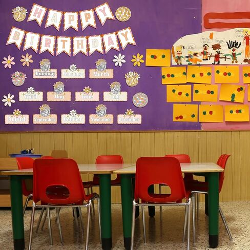 35 Pcs Groovy Disco Happy Birthday Bulletin Board Set Classroom Birthday Chart Decoration Cutouts Birthday Wall Calendar Decorations for Teachers School Classroom Decorations in Saudi Arabia