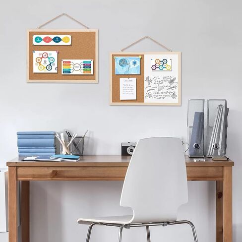 2 حزمة لوحة إعلانات 16 × 12 بوصة (1 لوحة فلين + 1 مجموعة سبورة بيضاء من الفلين)، لوحة فلين معلقة للجدران بإطار خشبي، لوحة رؤية لوحة إشعارات لعرض جداول الصور والمذكرات in Kuwait