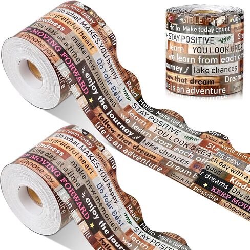 2 Rolls/ 137.8 Ft Scalloped Bulletin Board Border with Inspirational Quotes Growth Mindset Motivational Rustic Farmhouse Home Sweet Rolled Trim for Classroom Boards Wall Decor in Saudi Arabia