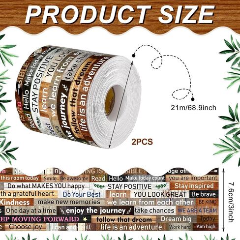 2 Rolls/ 137.8 Ft Scalloped Bulletin Board Border with Inspirational Quotes Growth Mindset Motivational Rustic Farmhouse Home Sweet Rolled Trim for Classroom Boards Wall Decor in Saudi Arabia