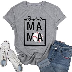 Baseball Mama Shirt Women Baseball Mom Tshirt Mama Graphic Tee Funny Letter Print Short Sleeve Tops